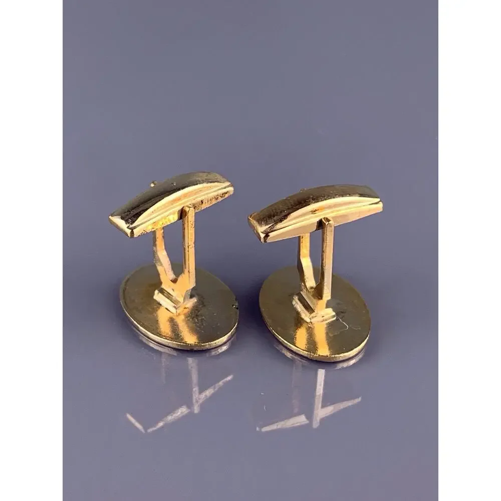 King Family Crest Cufflinks Gold Tone Knight Cross Escallop Heraldic Vintage